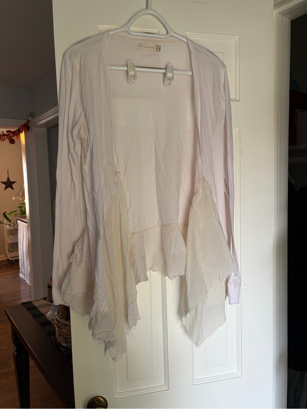 Women's Light Pink Open-Front Draped Cardigan with Sheer Panels